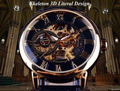 Forsining 3d Logo Design Leather Skeleton Mechanical Watch