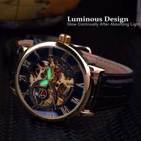 Forsining 3d Logo Design Leather Skeleton Mechanical Watch