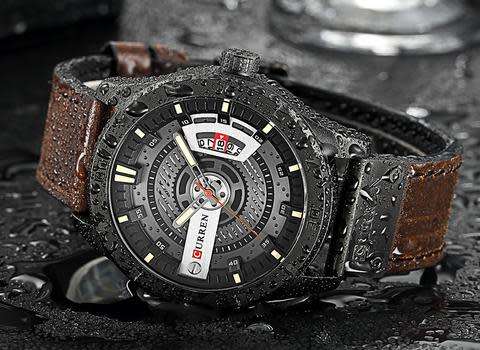CURREN Men's 3d Leather Strap Military Sports Watch