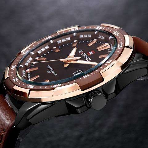 Genuine Leather Band Analog Digital LED Dual Time Display Mens Watch