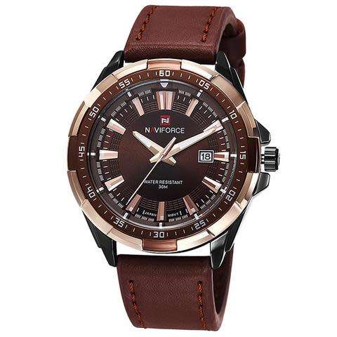 Genuine Leather Band Analog Digital LED Dual Time Display Mens Watch