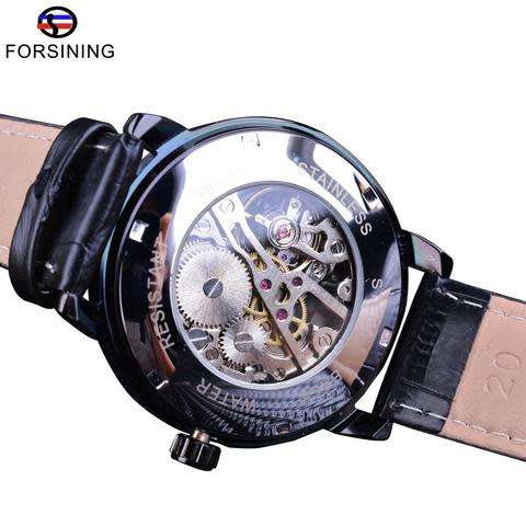 Forsining 3d Logo Design Leather Skeleton Mechanical Watch