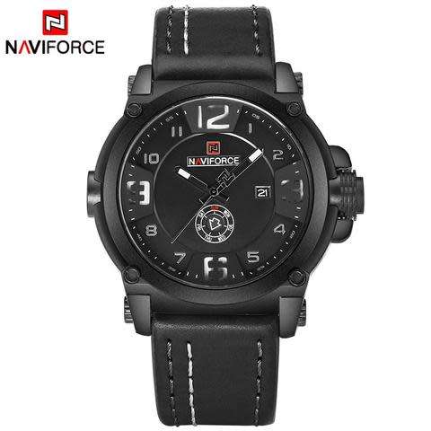 Naviforce Genuine Leather Military Sport Quartz Mens Waterproof Watch