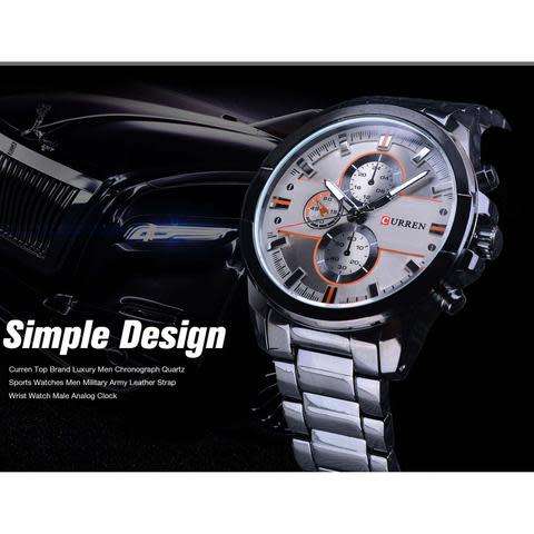 CURREN Stainless Steel Male Sports Army Waterproof Watch