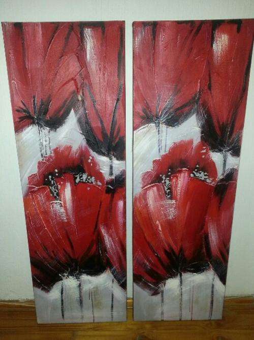 SET OF 2 ORIGINAL PAINTINGS FLOWERS  -  CRAZY R1 AUCTION FOR THE SET