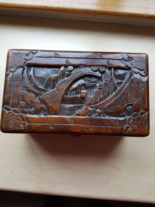Carved oriental jewellery box