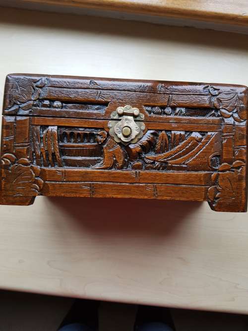 Carved oriental jewellery box