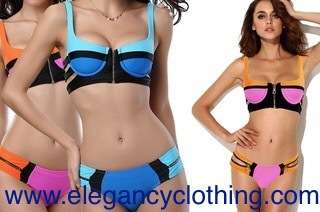 sexy triangle Push Up Zip Bikinis Women Swimwear Fashion 2015