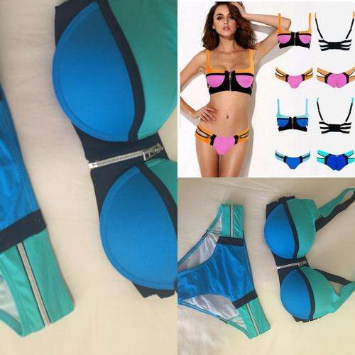 sexy triangle Push Up Zip Bikinis Women Swimwear Fashion 2015