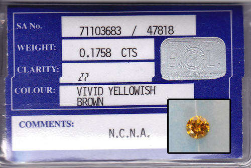 DIAMOND - Round Brilliant - EGL Certified - 0.17cts - I1 - Vivid Yellowish Brown