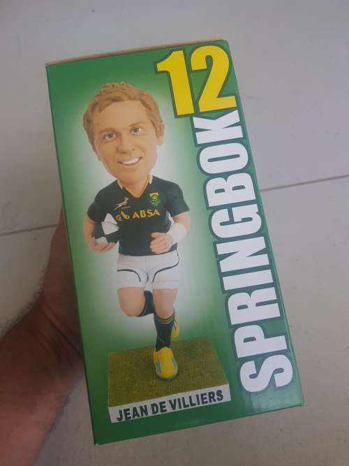 Springbok Rugby Jean de Villiers Bobblehead still in box. Also known as Bobble Head.