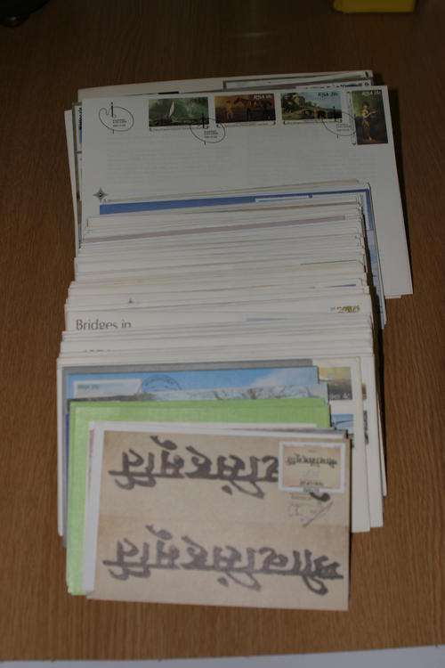 100+ first day cover bulklot of RSA, SWA, Namibia and Homelands, plus maxis