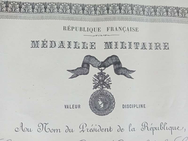 French inter-war era medal certificate