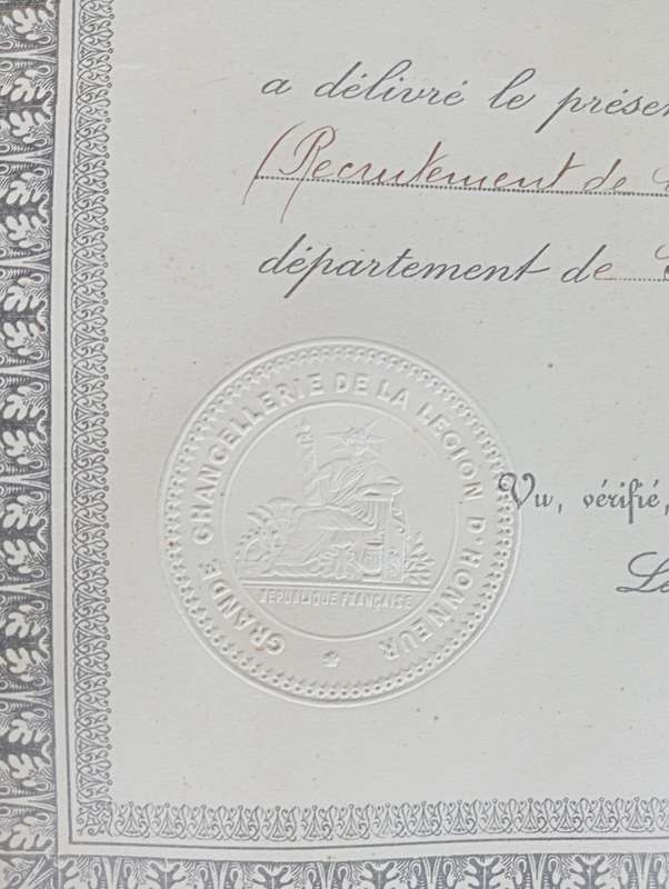 French inter-war era medal certificate