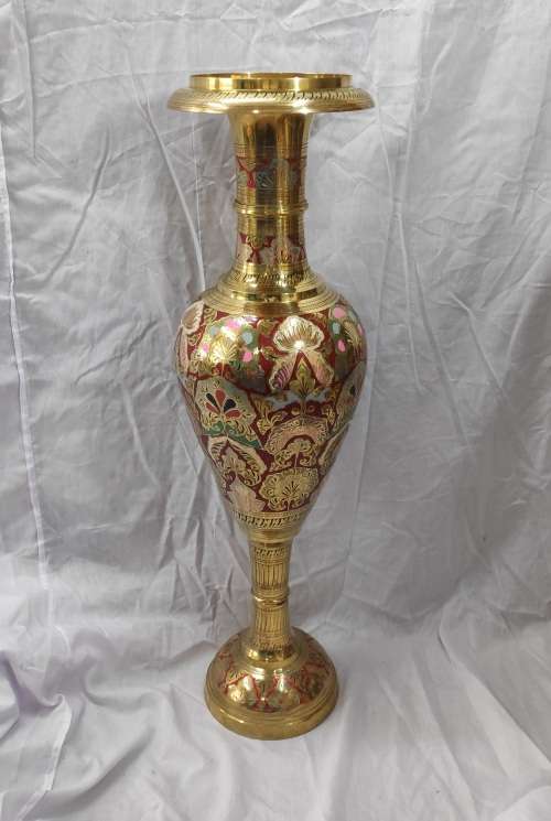 Brass Vase With Colour Work 90cm Height
