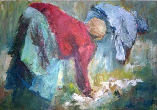 Original Oil painting.."Tending" by Julia Forman