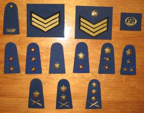 Complete set of SOUTH AFRICAN POLICE FORCE rank insignia - pre 1996