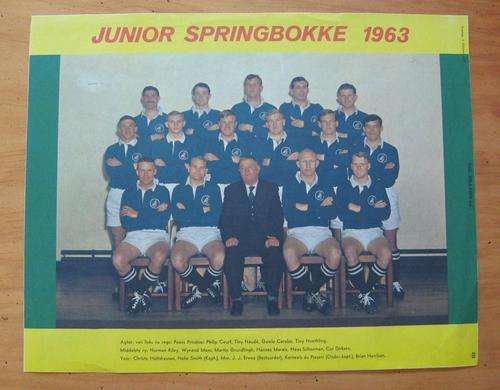 1963 JUNIOR SPRINGBOK RUGBY TEAM - original picture 'Brandwag' magazine of 04/10/1963