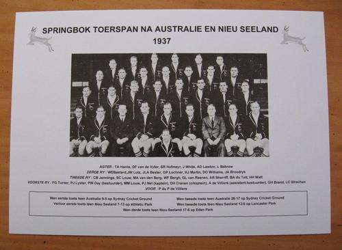 1937 SPRINGBOK RUGBY TEAM TO AUSTRALIA AND NEW ZEALAND