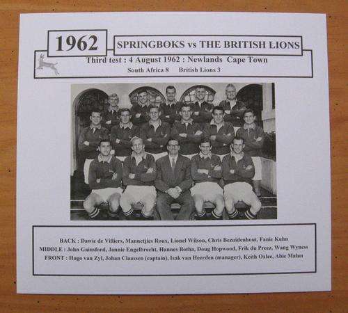 1962 - SPRINGBOKS vs THE BRITISH LIONS - third test 1962 at Newlands in Cape Town