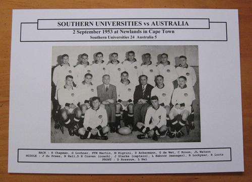 SOUTHERN UNIVERSITIES vs AUSTRALIA - 1953 - at Newlands in Cape Town