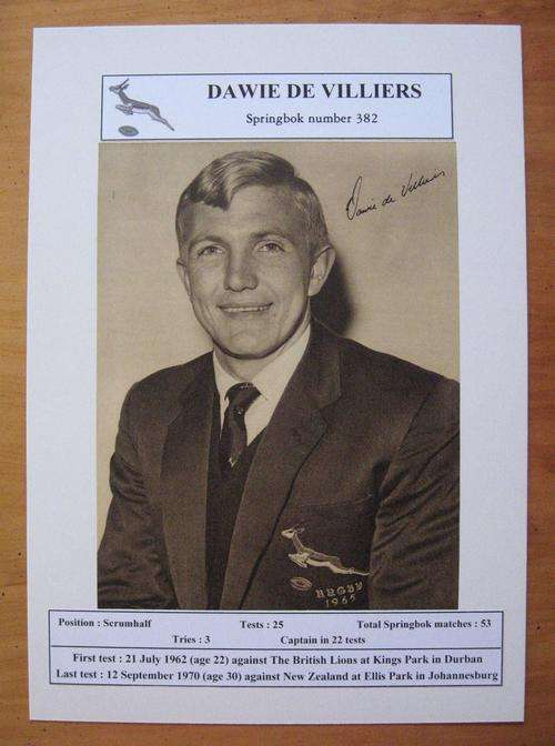 DAWIE DE VILLIERS - former Springbok rugby player - picture, printed autograph and player profile