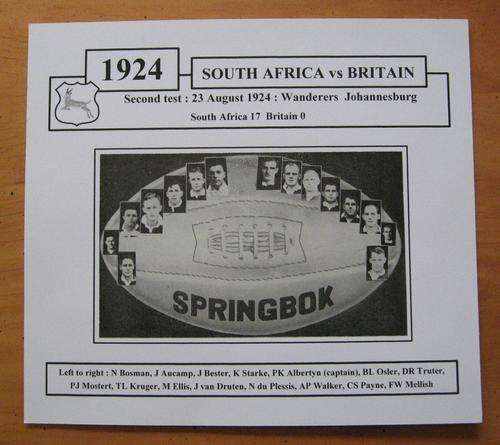 SOUTH AFRICA vs BRITAIN - 1924 - second test at the Wanderers in Johannesburg