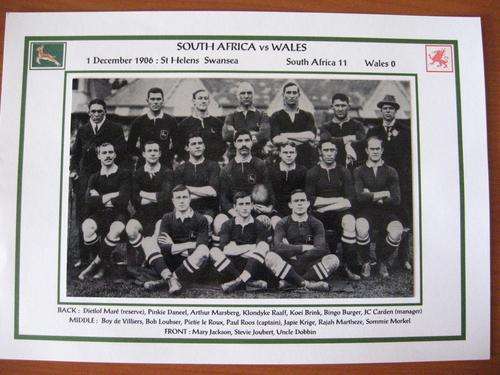 Gloss photo of the Springbok rugby team who played against Wales on the 1906/07 tour to the Britian