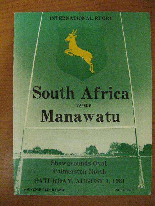 Official rugby programme - Manawatu vs South Africa - 1981 tour to New Zealand