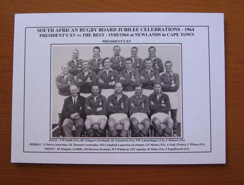 Gloss photo of the PRESIDENT'S XV RUGBY TEAM vs THE REST - 1964 SARB Jubilee Celebrations