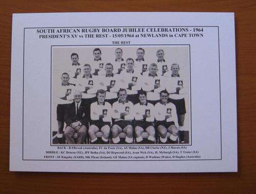 Gloss photo of the THE REST vs PRESIDENT'S XV RUGBY TEAM - 1964 SARB Jubilee Celebrations