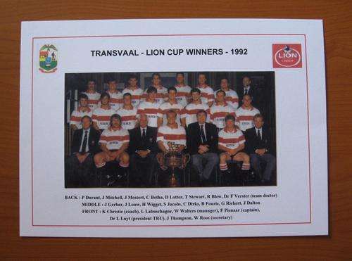 Gloss photo of the Transvaal rugby team - winners of the Lion Cup - 1992