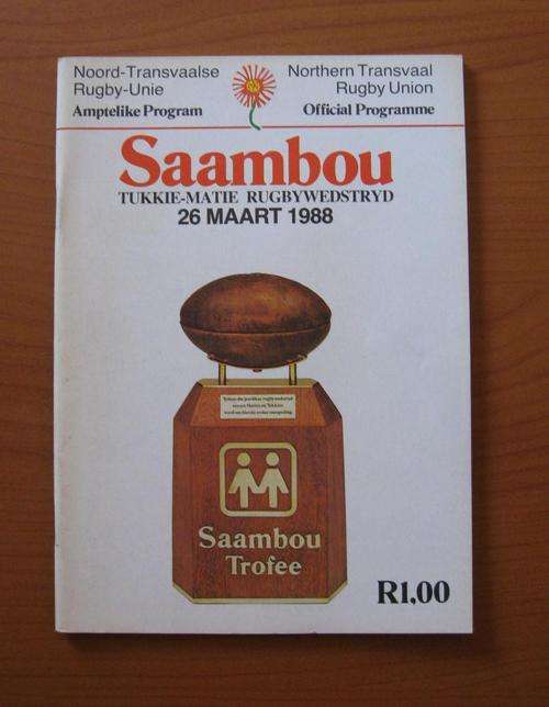 Official rugby programme - TUKKIES (Pretoria University) vs MATIES (Stellenbosch University) - 1988