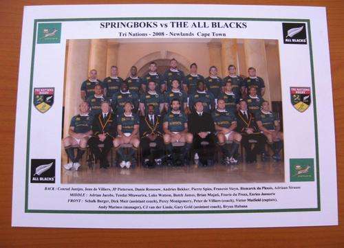 Gloss photo of the Springbok rugby team - vs All Blacks - Tri Nations - 2008 - Newlands