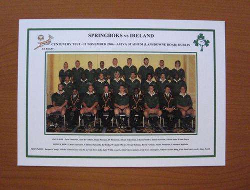 Gloss photo of the Springbok rugby team - CENTENARY TEST vs Ireland - 2007 in Dublin