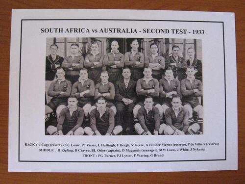 Gloss photo of the Springbok rugby team vs Australia second test - 1933 in Durban