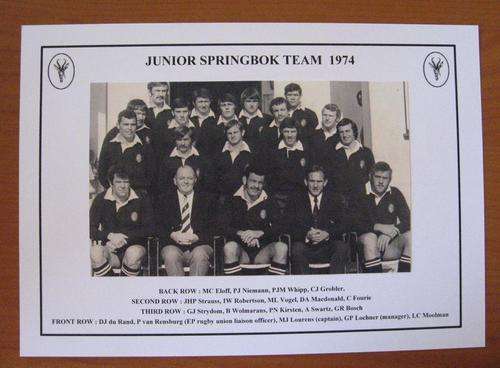 Gloss photo of the Junior Springbok team - 1974 - last part of the rugby season