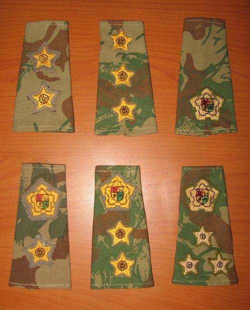 Set of six South African Police camouflage slip-on rank epaulettes - pre 1995 - sold together