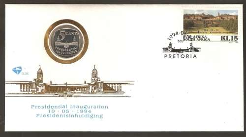 1994 South Africa Mandela Inauguration First Day Cover with R5 coin. Immaculate bargain