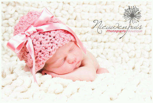 Pink Lacy Beanie with Ribbon