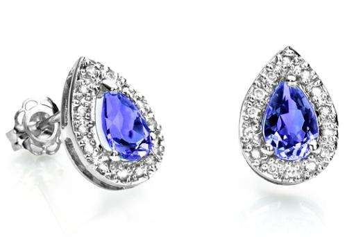 Solid 9kt white gold genuine tanzanite and diamonds earrings