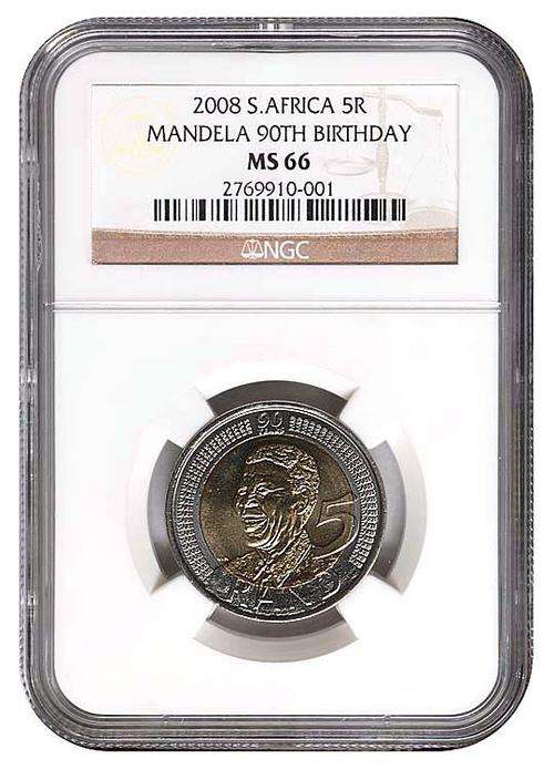 2008 90th birthday mandela R5 coin MS66 NGC
