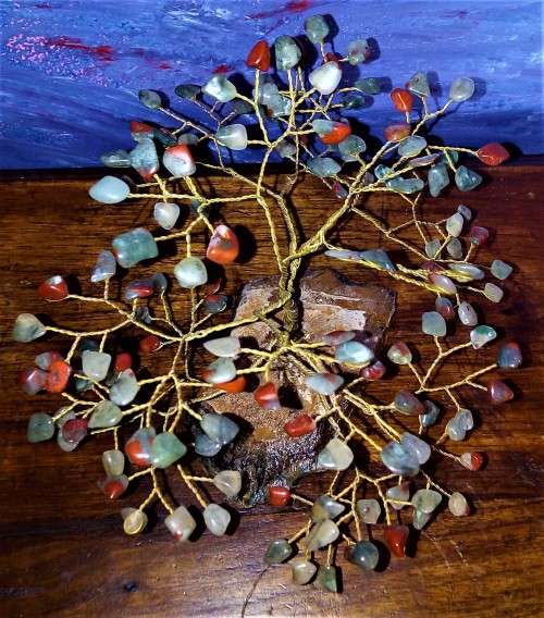 Handcrafted Boutique gem tree - 144 stone - amethyst multistone on Brass with sugilite base by Brass