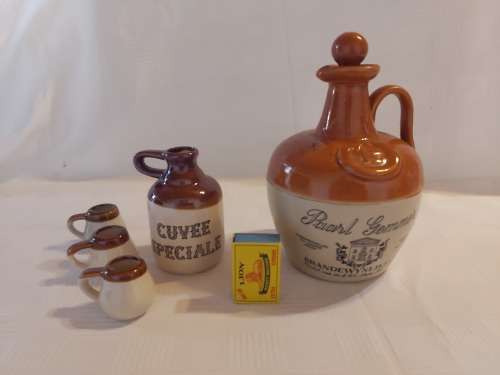 Ceramic KWV Paarl Gemmer Brandewynlikeur jug AND Cuvee Speciale  jug with 3 cups