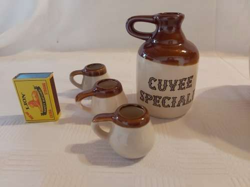 Ceramic KWV Paarl Gemmer Brandewynlikeur jug AND Cuvee Speciale  jug with 3 cups