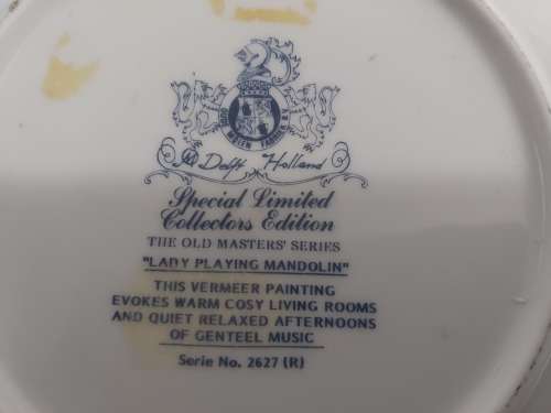 Lady Playing Mandolin -Delft Holland Special Limited Collectors Edition -The Old Masters' Series