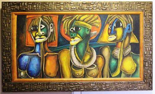 3 AFRICAN LADIES OIL PAINTING by MADI
