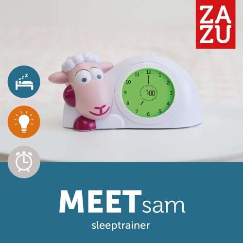 Zazu Kids Sam Sleep Trainer Alarm Clock and Night Light - Pink  Sheep Toy