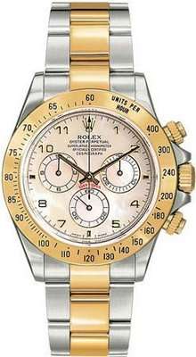 ROLEX DAYTONA WHITE MOTHER OF PEARL DIAL WITH TWO TONE STEEL AND YELLOW GOLD