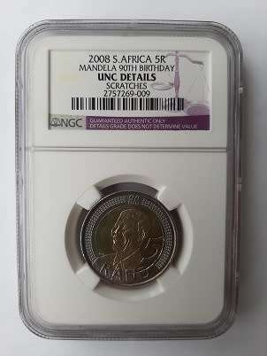 ** CRAZY R1 START ** NO RESERVE ** 2008 MANDELA 90TH BIRTHDAY R5 COIN ** ERROR COIN - SCRATCHES **